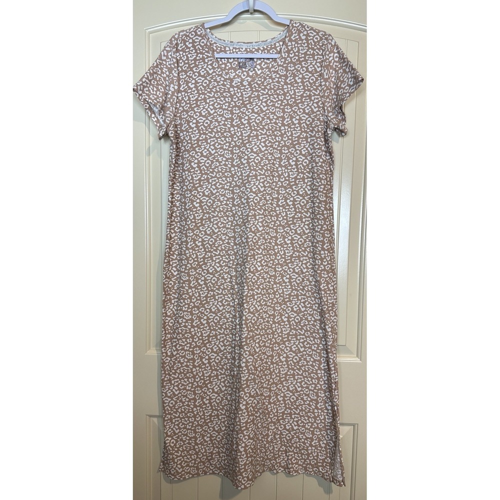 MUK LUKS Cloud Knit Lounge Dress Side Slits leopard print Sz L‎ comfort casual